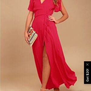 Lulu's Much Obliged Red Wrap Maxi Dress